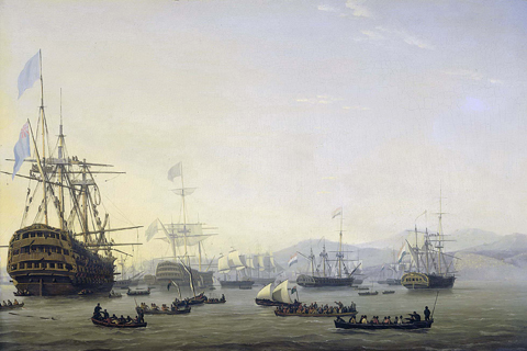 (Baur Nicolaas Krijgsraad aan boord van de ’Queen Charlotte’ van Lord Exmouth voor het bombardement op Algiers 26 augustus 1816.jpeg)