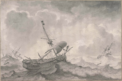 (Ludolf Bakhuizen (1631–1708)-Ships on a Stormy Sea, 1698)
