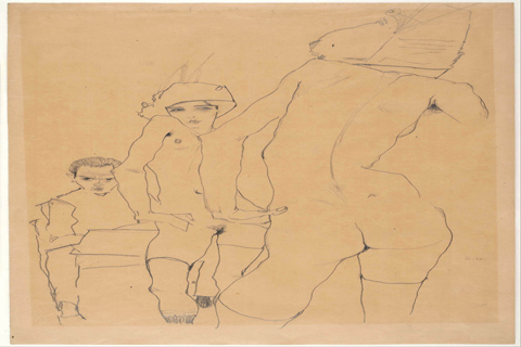 (Egon Schiele (1890–1918)-Schiele with Nude Model before the Mirr)