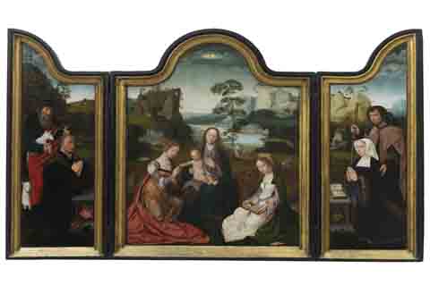 (Meester van het Heilig Bloed - The virgin and Child with Saint Catherine and Saint Barbara)