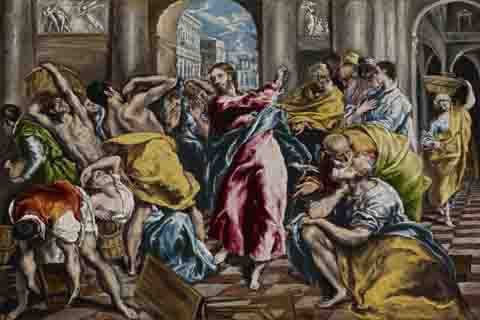 《净化圣殿》-埃尔·格列柯(El Greco (Domenikos Theotokopoulos) - Purification of the Temple, c.1600)
