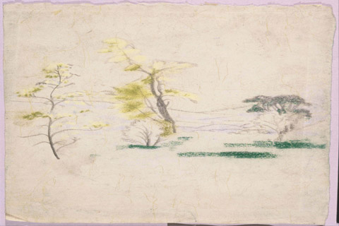 《风景》-阿瑟·鲍恩·戴维斯(Arthur Bowen Davies (1862–1928)-Landscape with three single trees from A.B. Davies book, edition #33,50)