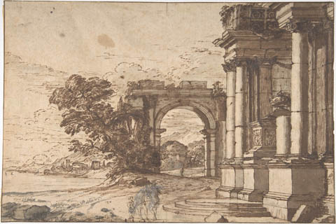 (Anonymous Landscape with Classical Architecture by a Lake)