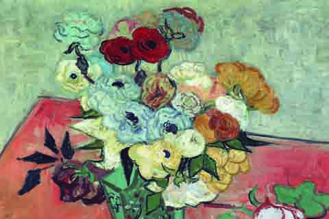 《玫瑰与银莲花》-文森特·威廉·梵高(玫瑰与银莲花-文森特·威廉·梵高-荷兰)