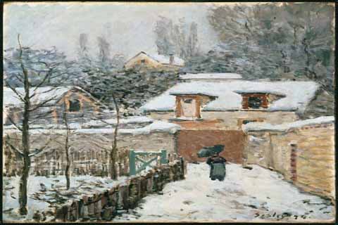 《路维希安的雪景》-阿尔弗雷德·西斯利(Alfred Sisley (1839–1899)-Snow at Louveciennes)