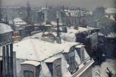 (Gustave Caillebotte Rooftops in the Snow (snow effect))