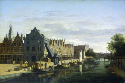 (Berckheyde Gerrit Adriaensz. De Waag en de kraan aan het Spaarne te Haarlem 1660-1698)