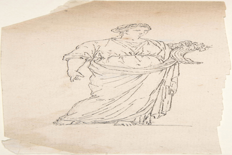 (Anonymous French Drawing of Female Statue with Cornucopia)