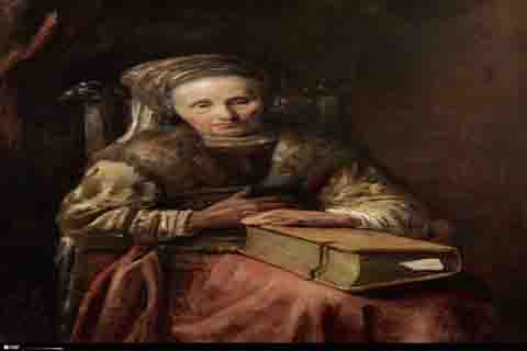 《拿着书的老女人》-卡雷尔·范·德(Carel van der Pluym - Old Woman with a Book, mid 1650's)