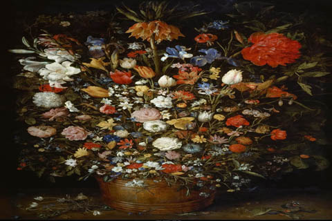 (Jan Brueghel the elder -- Flowers in a Wooden Vessel)