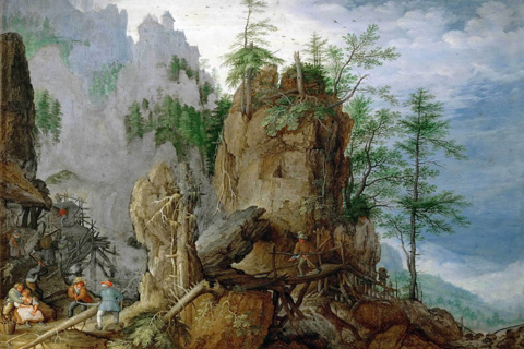 (Roelandt Savery (1576-1639) -- Mountain Landscape with Woodcutters)