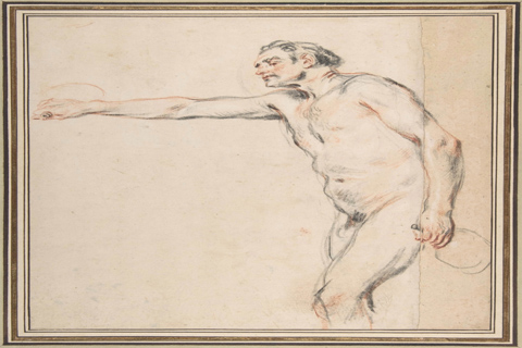 (Antoine Watteau Study of a Nude Man Holding Bottles)