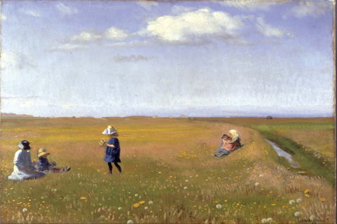 (Michael Ancher Children and young girls picking flowers in a field north of Skagen)