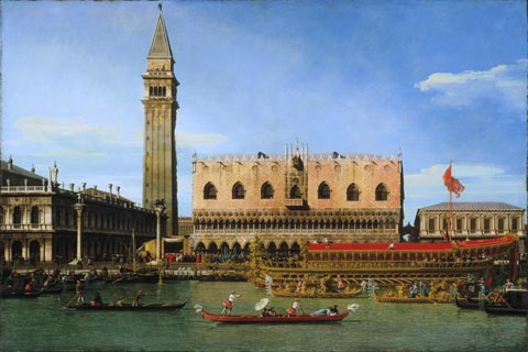 《在提升日的莫罗的巴托罗奥罗》(Canaletto (Giovanni Antonio Canal) Italian (active Venice Rome and England) 1697-1768 The Bucintoro at the Molo on Ascension Day.tif)