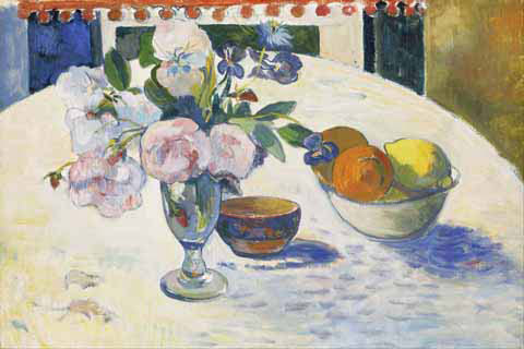(Paul Gauguin Flowers and a Bowl of Fruit on a Table)