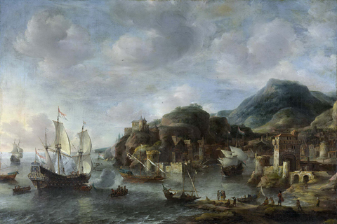 (Beerstraten Jan Abrahamsz. Hollandse schepen in een vreemde haven 1658)