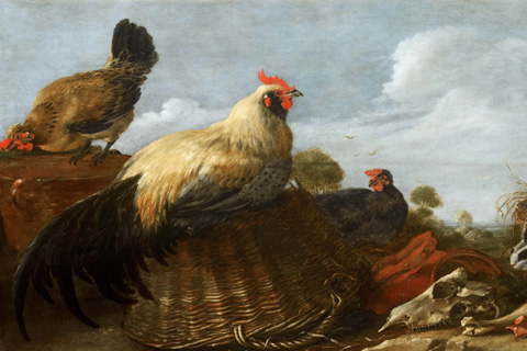 (Gijsbert Gillisz d’ Hondecoeter - Cock and Hens in a Landscape2)