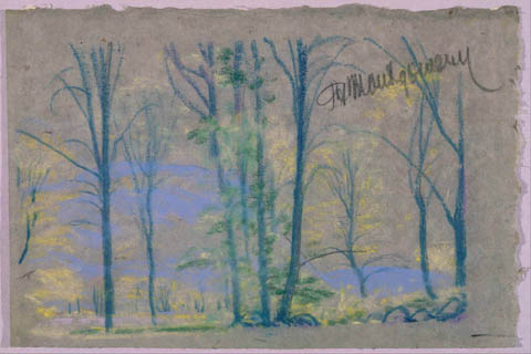 《风景与树木》-阿瑟·鲍恩·戴维斯(Arthur Bowen Davies (1862–1928)-Landscape with trees from A.B. Davies book, edition #23,50)GH