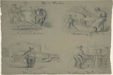 (Anonymous Four drawings showing the manufacture of iron)