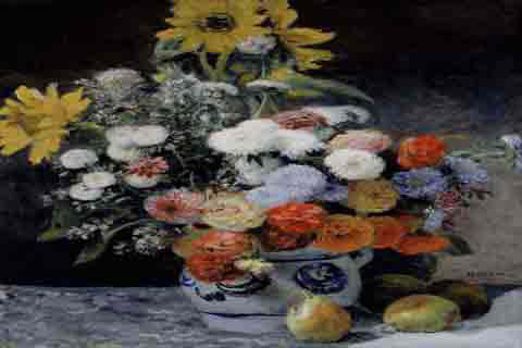 (Pierre Auguste Renoir Mixed Flowers in an Earthenware Pot)