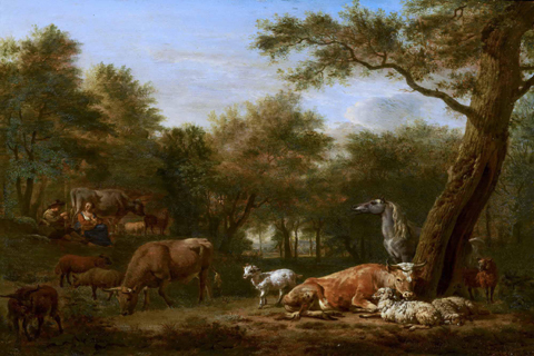 《树木繁茂的景观与牛》-阿德里安·范·德·维德(Adriaen van de Velde - Wooded Landscape with Cattle)