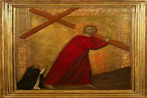 《耶稣背负十字架》-巴纳·达·锡耶纳(Barna da Siena - Christ Bearing the Cross, with a Dominican Friar, c.1350-1360)