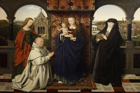 (Jan van Eyck - Virgin and Child, with Saints and Donor, early 1440s)