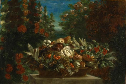 (Ferdinand-Victor-Eug¨¨ne Delacroix French 1798-1863 Still Life with Flowers and Fruit.tifGH