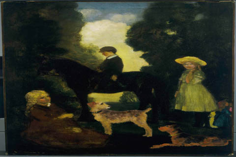 《孩子、狗和小马》-阿瑟·鲍恩·戴维斯(Arthur Bowen Davies (1862–1928)-Children, Dogs and Pony)