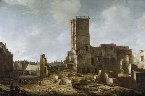 (Beerstraten Jan Abrahamsz. De puinhopen van het Oude Stadhuis te Amsterdam na de brand van 7 juli 1652)