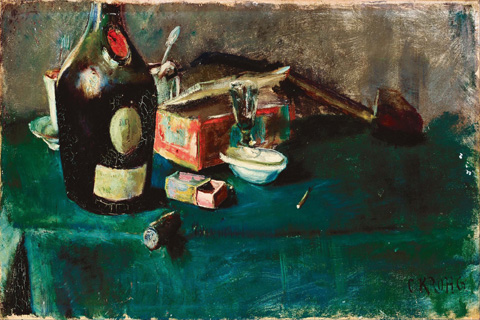 (Christian Krohg Still life with a D.O.M bottle)