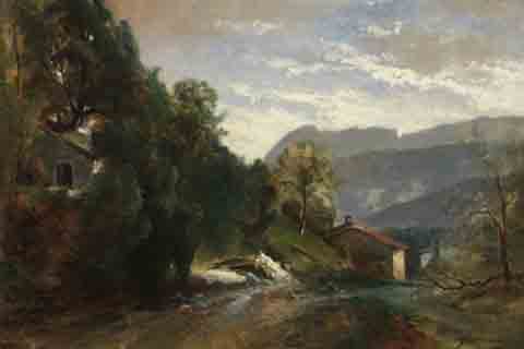 (Theodore Fourmois - Mountainous Landscape at Voreppe, Dauphine)