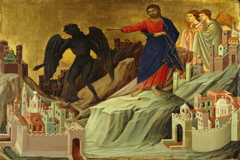 《基督的诱惑》-杜乔·迪布隆西纳(Duccio di Buoninsegna  - The Temptation of Christ on the Mountain, 1308-1311)