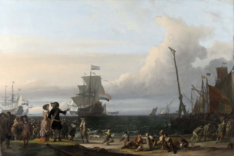 (Bakhuysen Ludolf Nederlandse schepen op de rede van Texel- in het midden de ’Gouden Leeuw’ het vlaggeschip van Cornelis Tromp 1671)