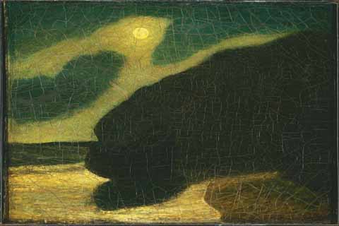 《月光下的海湾》-阿尔伯·平卡姆·瑞得(Albert Pinkham Ryder (1847–1917)-Moonlit Cove)