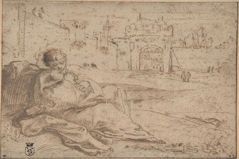 (Annibale Carracci The Virgin and Child Resting Outside a City Gate)