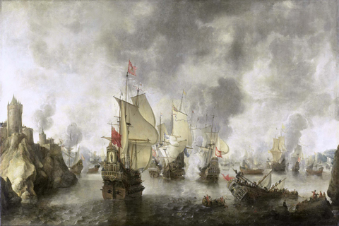 (Beerstraten Abraham Slag van de verenigde Venetiaanse en Nederlandse vloten tegen de Turken in de Baai van Foja 1649)GH