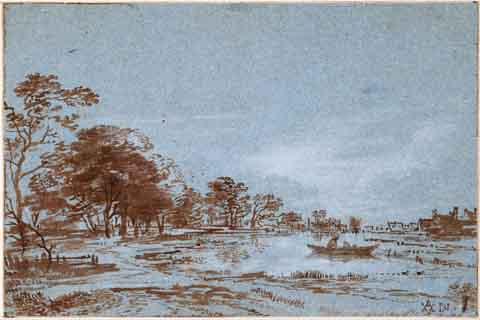 (Aert van der Neer (1604–1677)-River Landscape by Moonlight, c. 1)