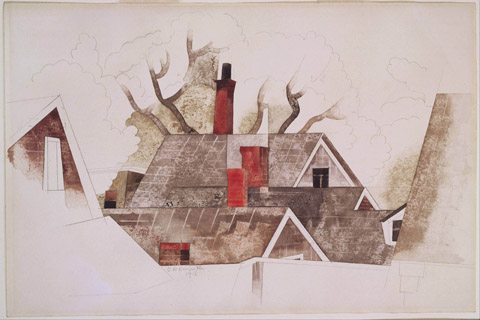 《红色烟囱》(Charles Demuth (1883–1935)-Red Chimneys)