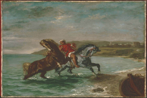 (Ferdinand-Victor-Eug¨¨ne Delacroix (1798 - 1863) (French)-Horses Coming Out of the Sea