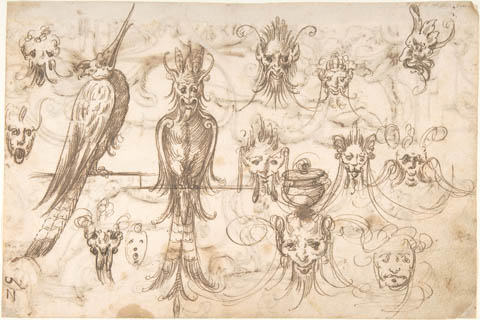(attributed to Andr閟 de Melgar Grotesque Masks and Birds (recto) Vertical Grotesques)