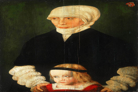 《玛格丽特·厄米勒和她女儿的画像》-巴特尔·贝汉姆(Barthel Beham German (active Nuremburg) c. 1502-1540 Portrait of Margaret Urmiller and Her Daughter.tif)