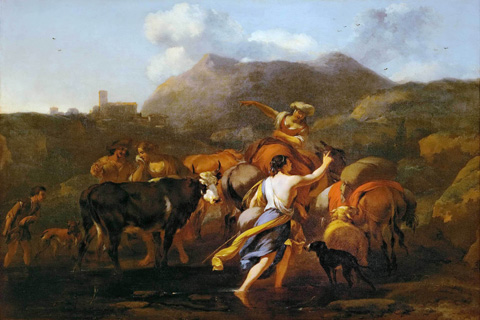 (Nicolaes Berchem the Elder (1620-1683) -- Cowherds and Herd)