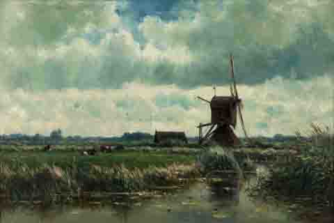 《附近的风车景观》(Willem Roelofs Polder landscape with windmill near Abcoude)