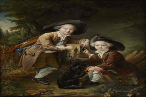 《伯爵和骑士舒瓦瑟尔》-Francois-Hubert Drouais(Francois-Hubert Drouais - The Comte and Chevalier de Choiseul as Savoyards 1758)