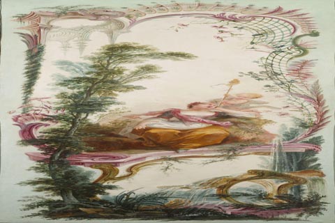 (Jacques de LaJoue - Seven Decorative Panels Mounted in a Screen Shepherdess Asleep, c.1730-1740)