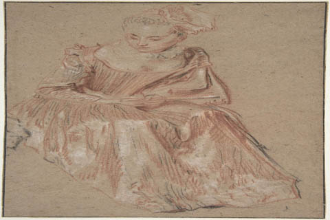 (Antoine Watteau Seated Woman Holding a Fan)
