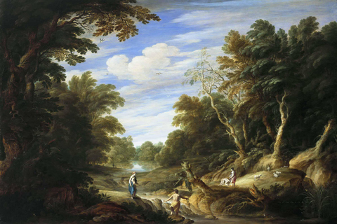 《用数字来表示风景》-亚历山大(Alexander Keirincx, Cornelis van Poelenburch - Wooded Landscape with Figures)