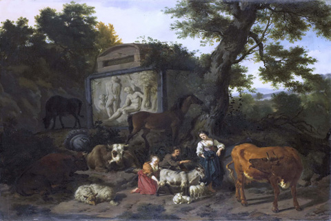 (Bergen Dirck van Landschap met herders en vee bij een graftombe. 1660-1690.jpeg)