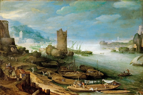(Paul Bril (1554-1626) -- River Landscape with Ruined Tower)
